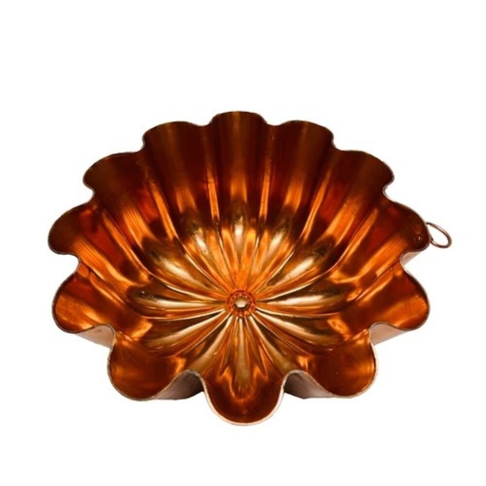 Vintage Copper Cake Jello Mold Round Fluted 3 1/2 Cups 6.75" x 3" Baking Pan EUC